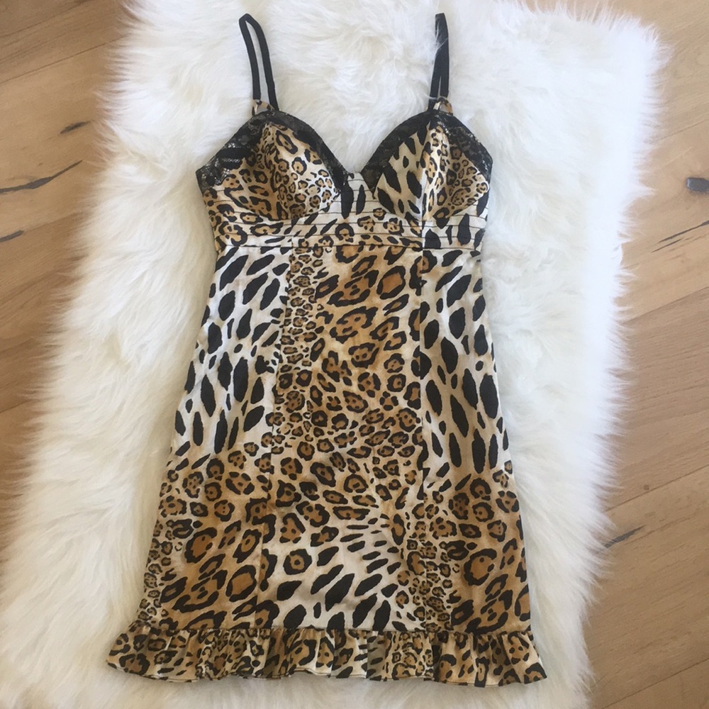 Guess Jeans Stretch Leopard Lace Trim Dress size S